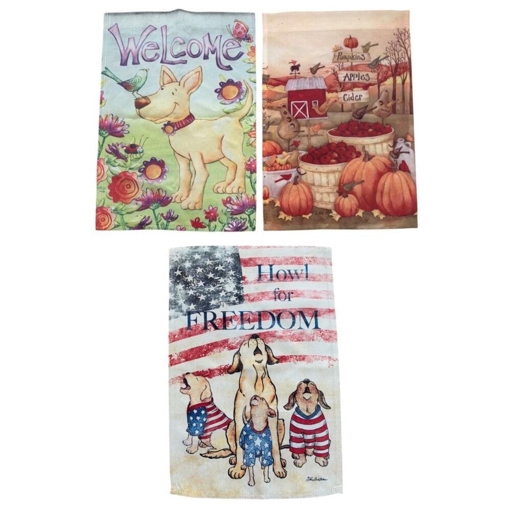 Set of 3 Decorative Garden Flags - Dog & Seasonal Designs